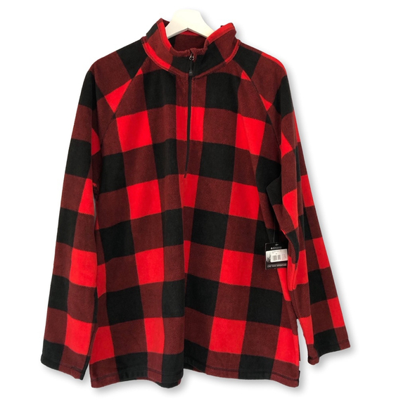 Women's Eddie Bauer Red Black Plaid Check Fleece Quarter-Zip Sweatshirt 2X New - Picture 1 of 14